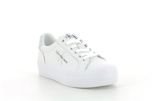 CALVIN KLEIN VULC FLATFORM LACEUP LEATHER REFL WN<br>Blanc